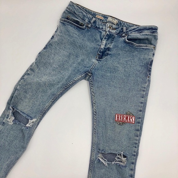 Topman x Hermès Spray On Skinny Bleach Wash Jeans - Picture 4 of 8